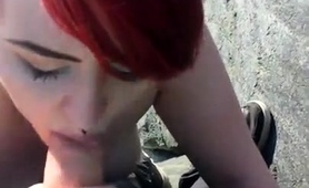 Cute Redhead Teen Delivers A Hot Pov Blowjob In The Outdoors