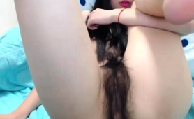 Cute Asian Camgirl Exposes Her Hairy Beaver And Lovely Feet