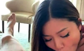 Stunning Asian Girl Puts Her Lovely Lips To Work On A Cock
