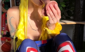 Sexy Blonde Camgirl In Costume Plays With Her Favorite Toy