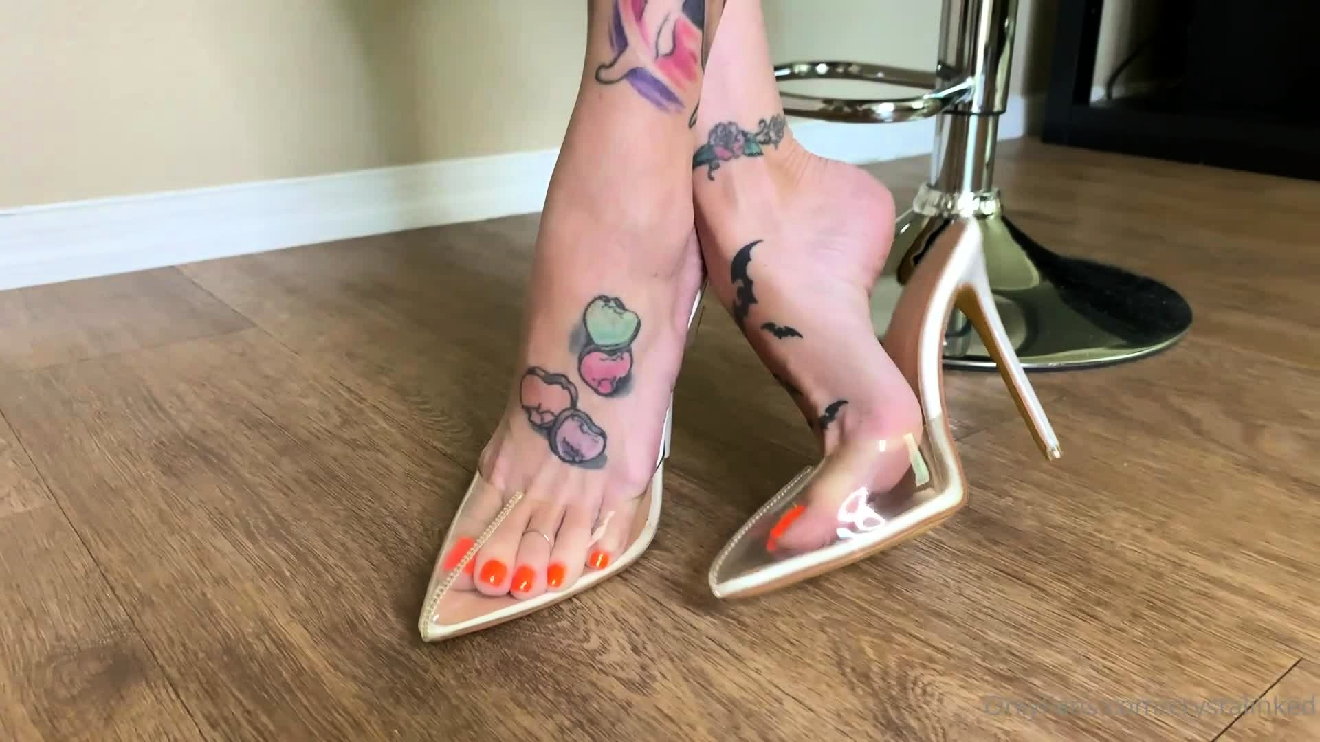 Tattooed Babe In High Heels Shows Off Her Wonderful Feet Video at Porn Lib