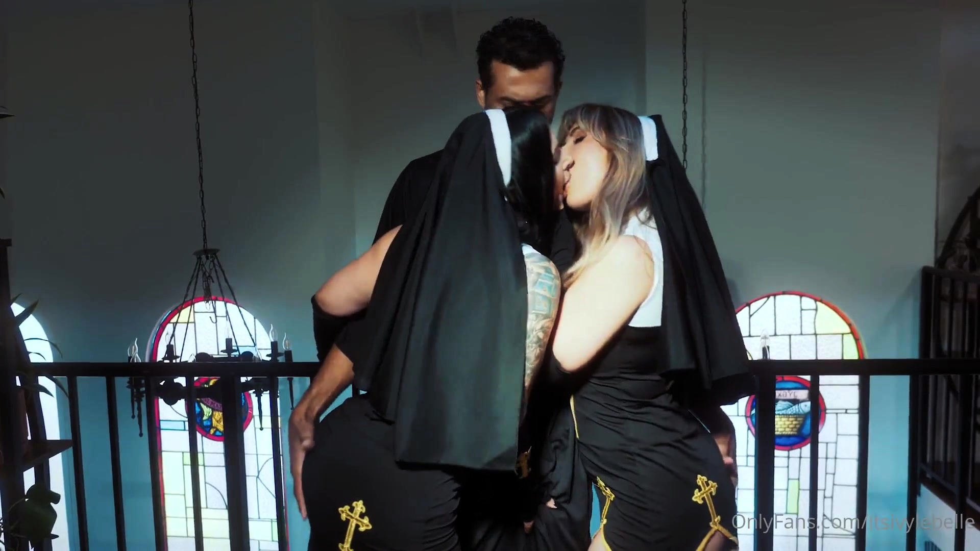 Naughty Nuns Seduce The Priest For Fantastic Threesome Video at Porn Lib